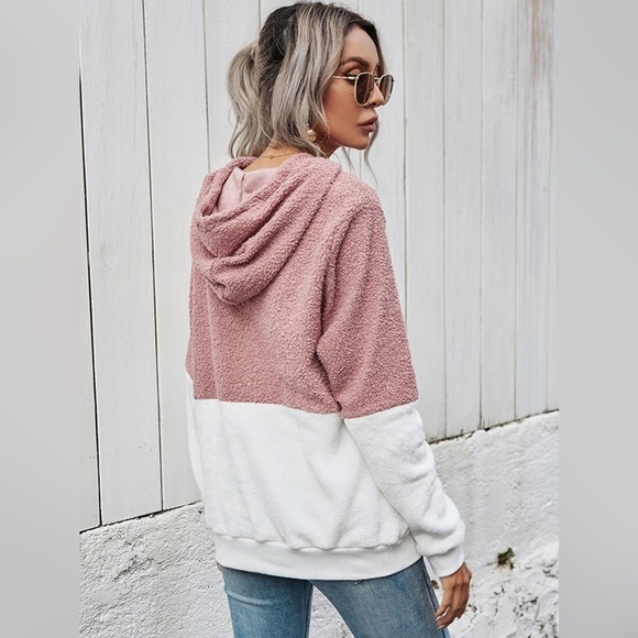 Split Tone Drawstring Long Sleeve Hoodie - Picture 3 of 4